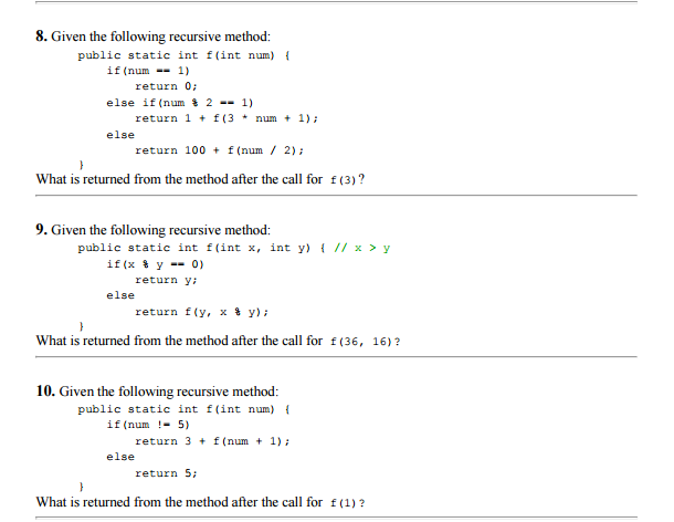 Solved Given the following recursive method: What is | Chegg.com