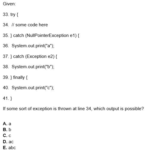 Solved Given 33. try t 34. Il some code here 35. catch | Chegg.com