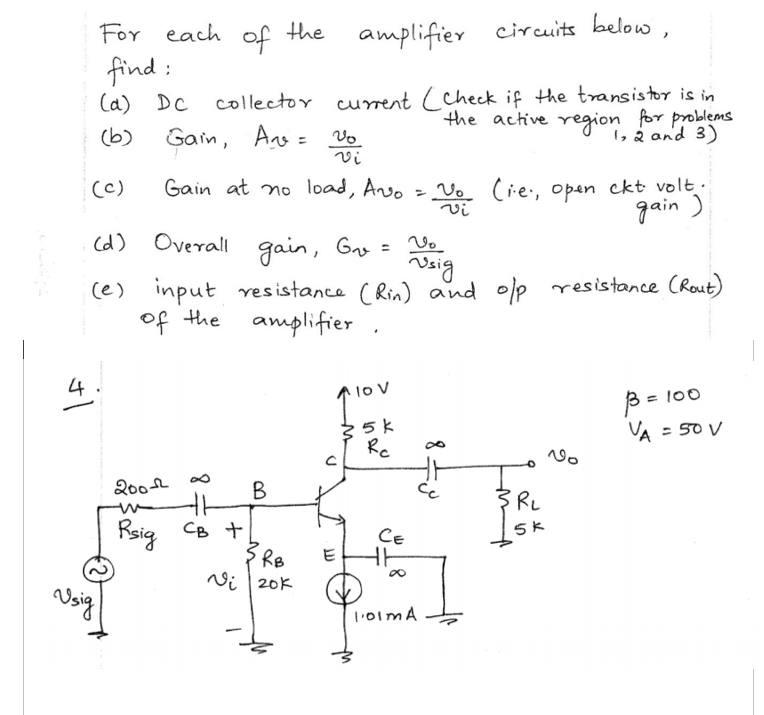 Solved For each of the amplifier circuit below, find: DC | Chegg.com