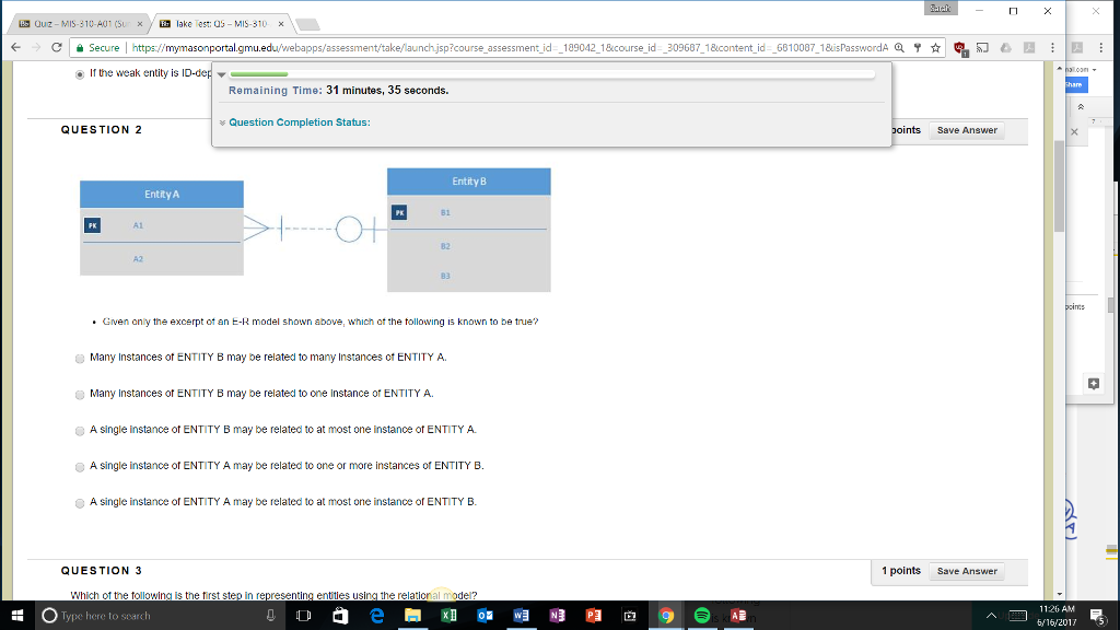 Solved Given only the excerpt of an E-R model shown above, | Chegg.com