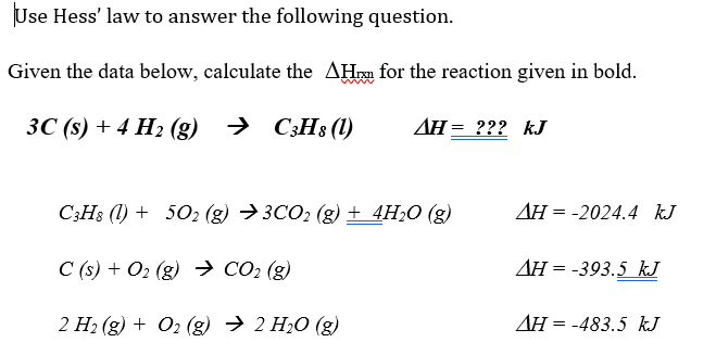 Solved Use Hess' law to answer the following question. Given | Chegg.com