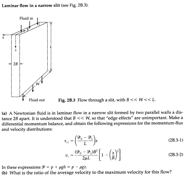 Solved Laminar flow in a narrow slit (see Fig. 2B.3). Fluid | Chegg.com