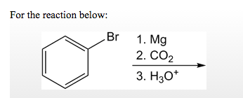 Solved For the reaction below: Br 1. Mg 2. CO2 3. H30 | Chegg.com