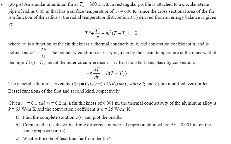 An annular aluminum fin at T_infinity = 300K with a | Chegg.com