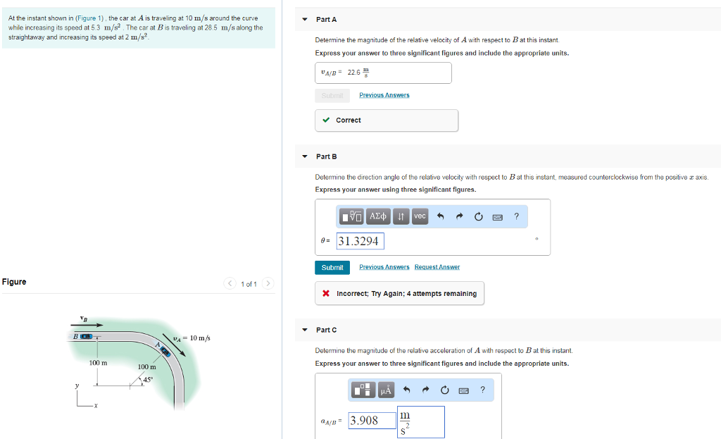 Solved At the instant shown in (Figure 1), the car at A is | Chegg.com