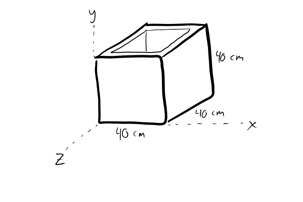 Solved A Cubical Box Open At The Top With Edge Length 40 Cm | Chegg.com