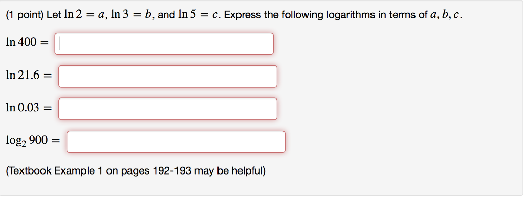 Solved (1 Point) Let Ln2-a, Ln 3 - B, And In 5 -c. Express | Chegg.com