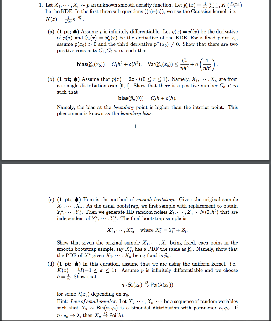 Let X_1, ..., X_n ~ p an unknown smooth density | Chegg.com