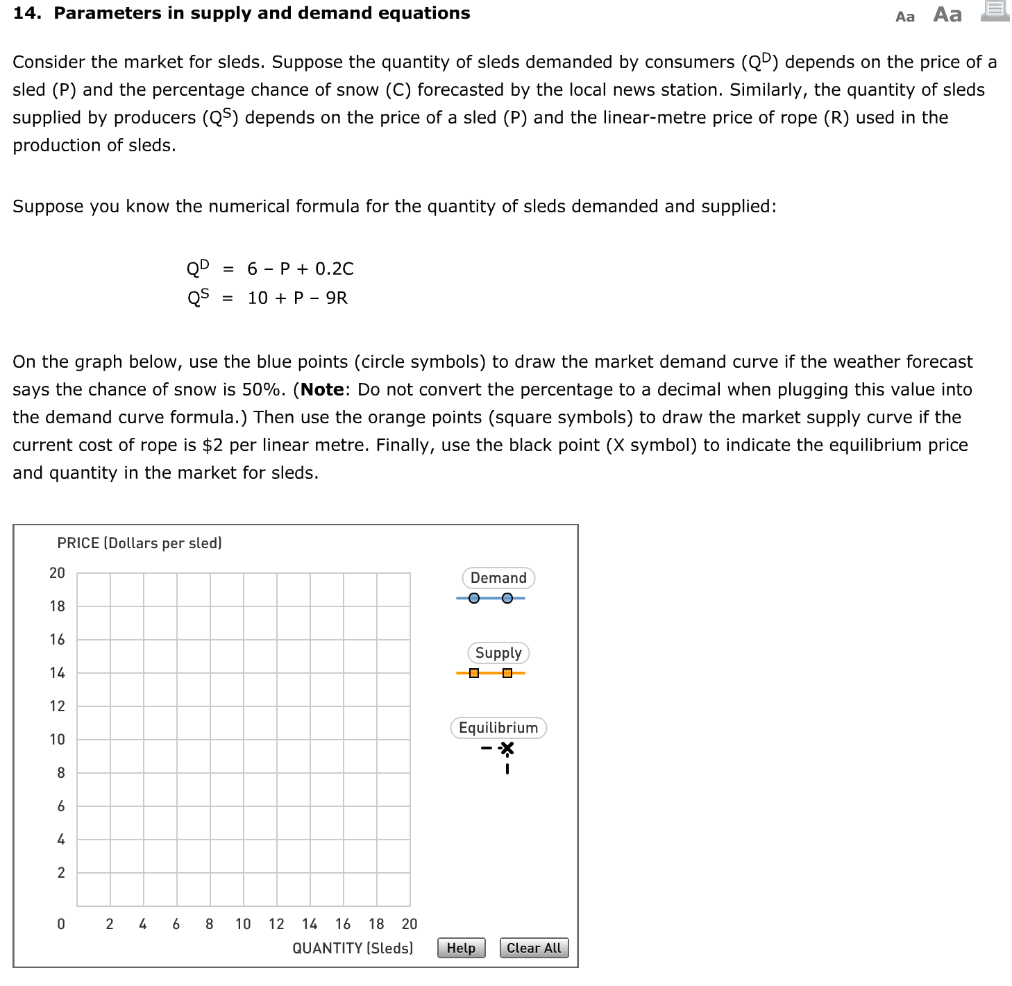 Solved 14. Parameters in supply and demand equations Aa Aa | Chegg.com