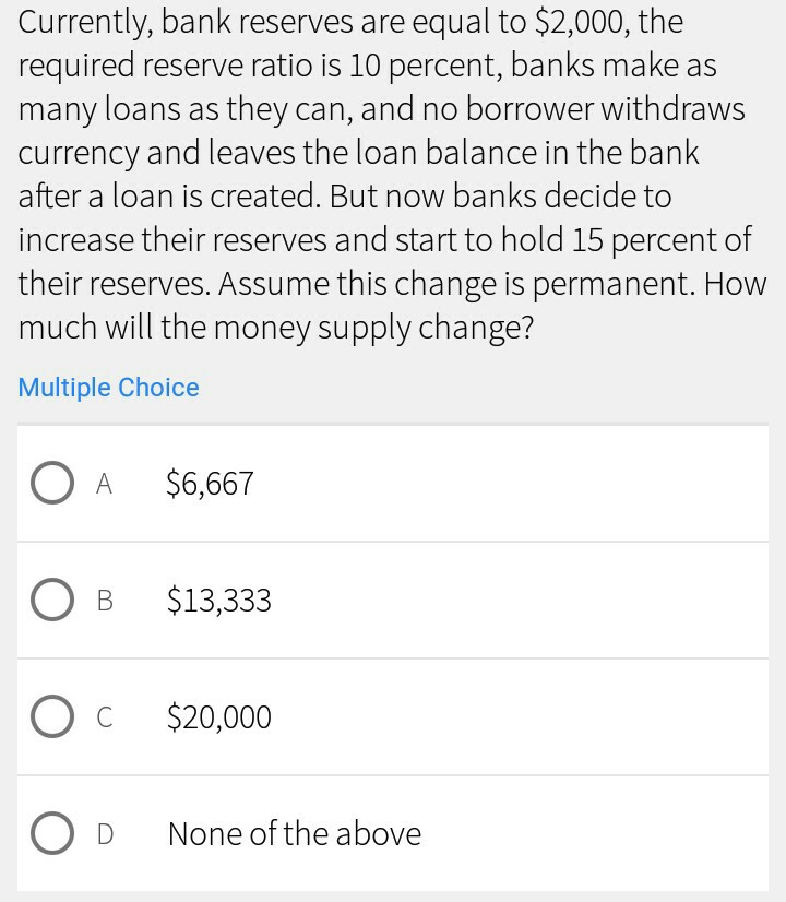 Solved Currently Bank Reserves Are Equal To 2 000 The Chegg