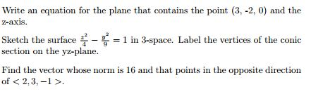 Solved Write An Equation For The Plane That Contains The 