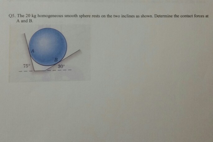 Solved 05. The 20 kg homogeneous smooth sphere rests on the | Chegg.com