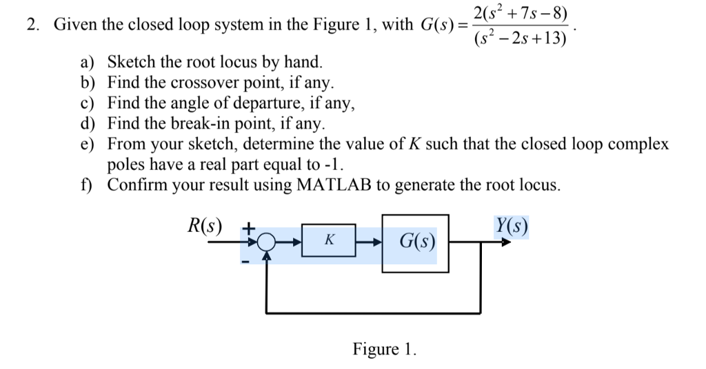 Solved 2. Given The Closed Loop System In The Figure 1, With | Chegg.com