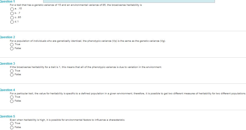 Solved For a trait that has a genetic variance of 15 and an | Chegg.com