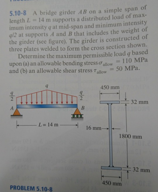 Solved 5.10-8 A bridge girder AB on a simple span of length | Chegg.com