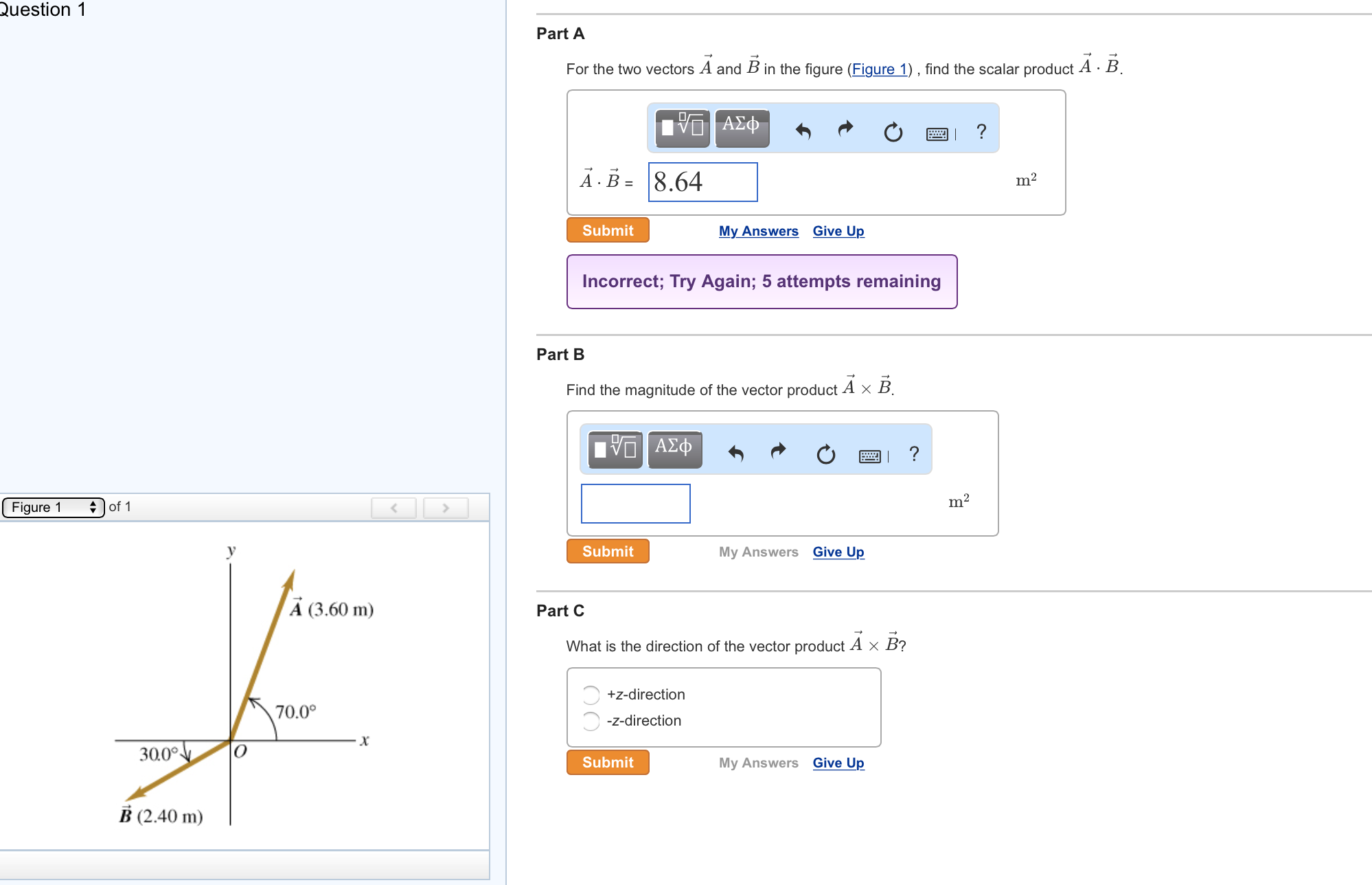 Solved For the two vectors A and B in the figure (Figure 1), | Chegg.com