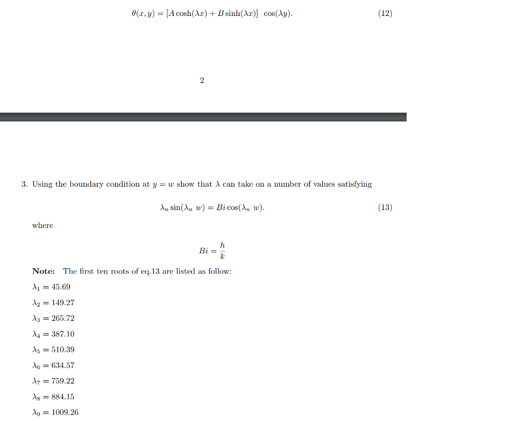 Solved 0(x, Y) = [acosh(ax) + Bsinh(a2)] Cos(ay). (12) 2 3. 