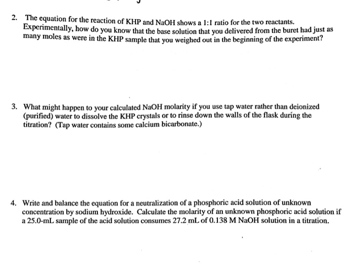 Solved The equation for the reaction of KHP and NaOH shows a | Chegg.com