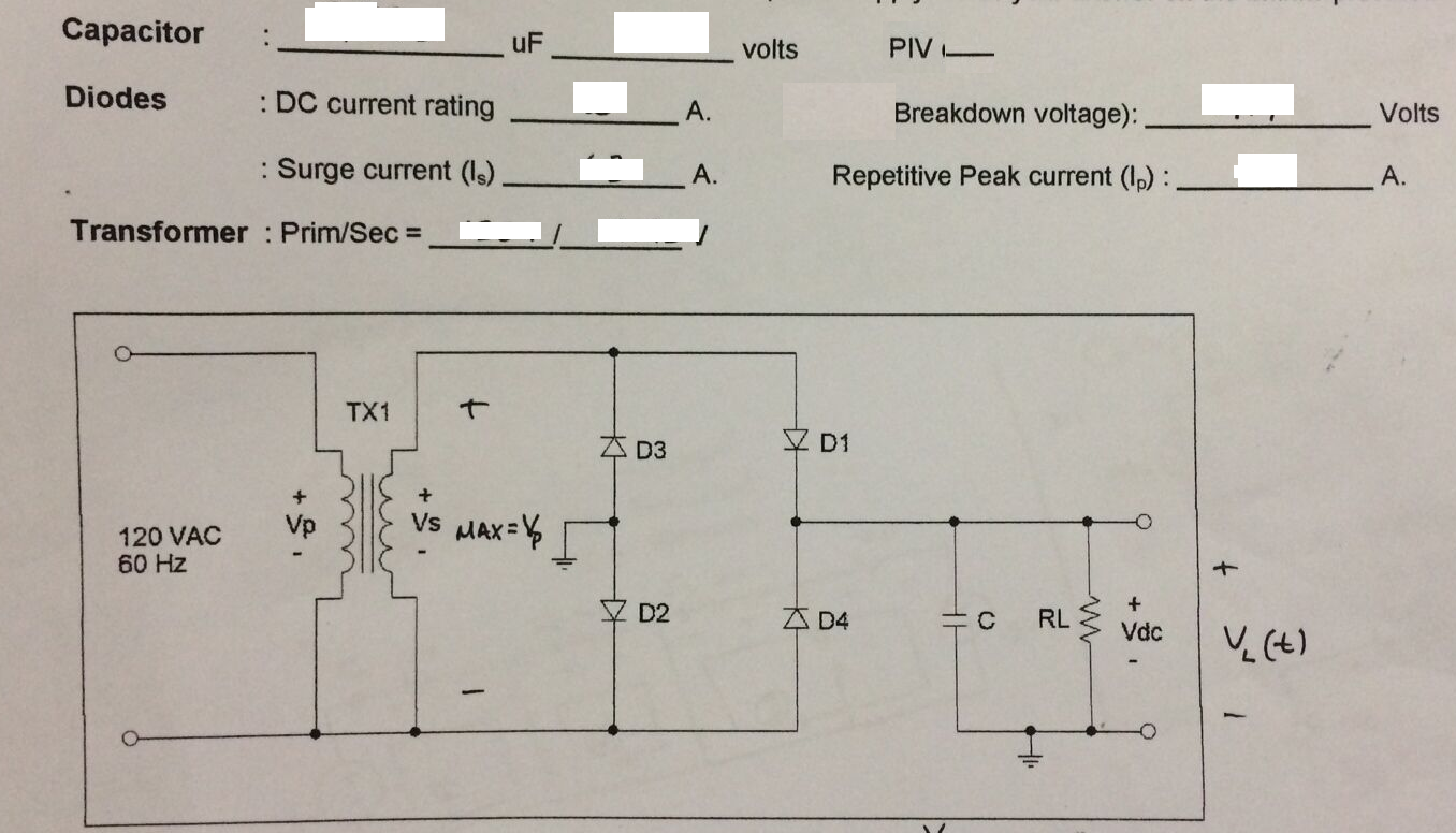 Solved Design the power supply shown below for a DC output | Chegg.com