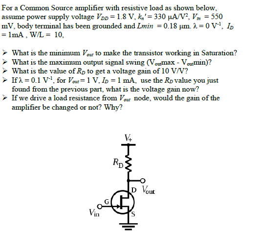 Solved For a Common Source amplifier with resistive load as | Chegg.com