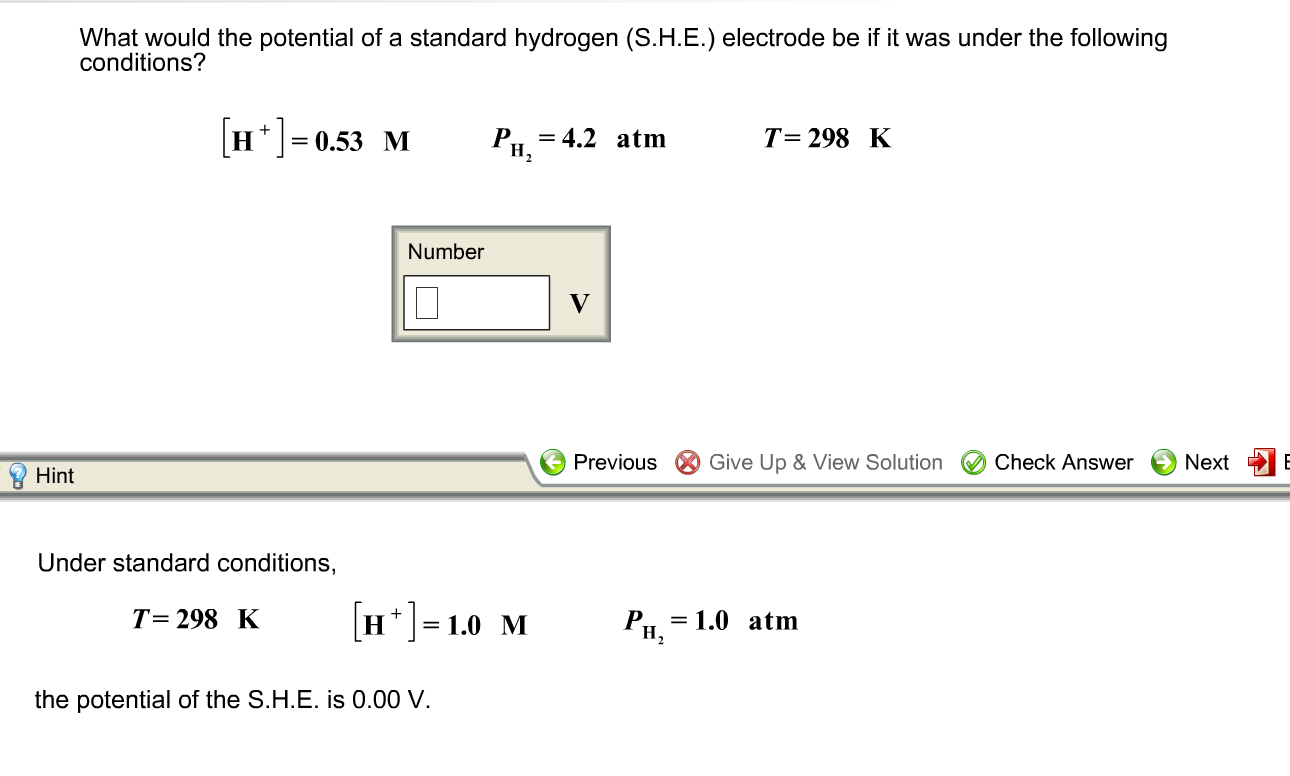 Solved What would the potential of a standard hydrogen