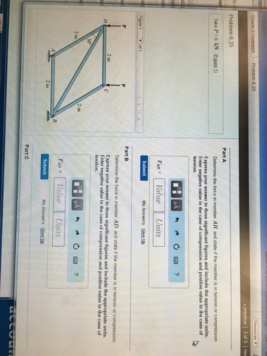 Solved 6.25 Part A Determine the force in member AB, and | Chegg.com