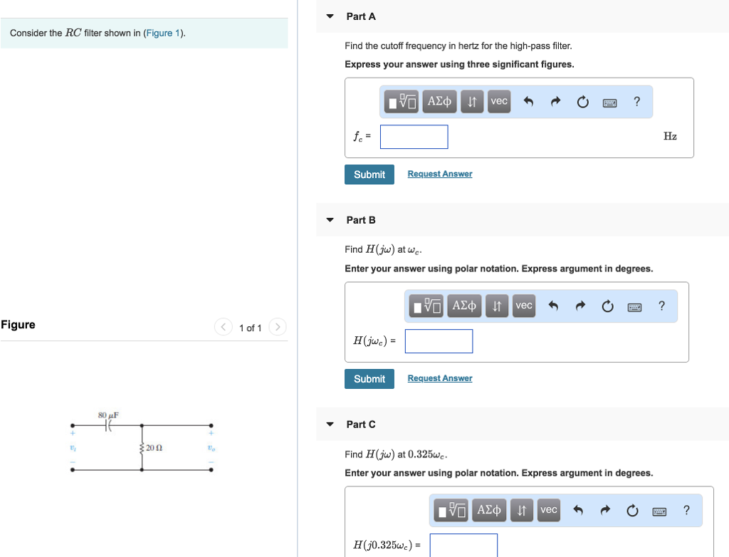 Solved Part A Consider the RC filter shown in (Figure 1). | Chegg.com