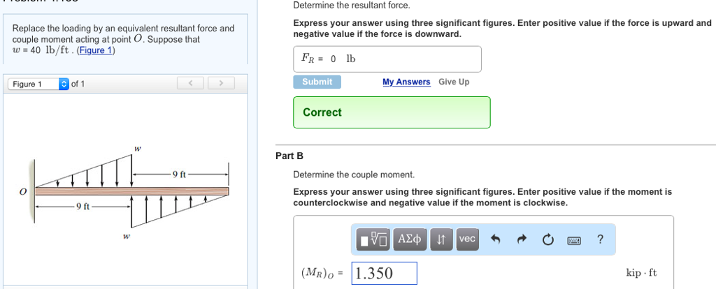 Solved Replace the loading by an equivalent resultant force | Chegg.com