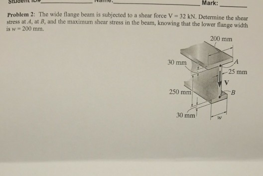 Solved StuuaeTt TOW Mark Problem 2 The wide flange beam is Chegg