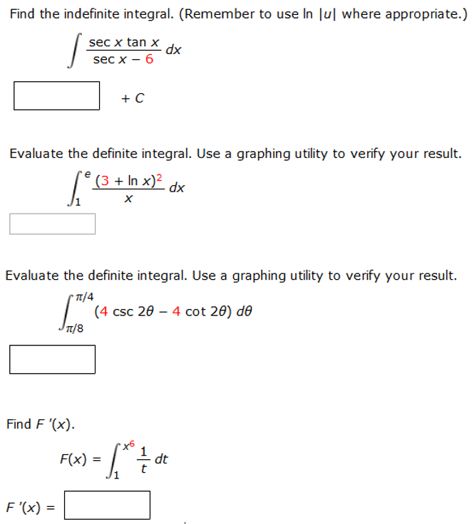 Solved Find the indefinite integral. (Remember to use In |u| | Chegg.com