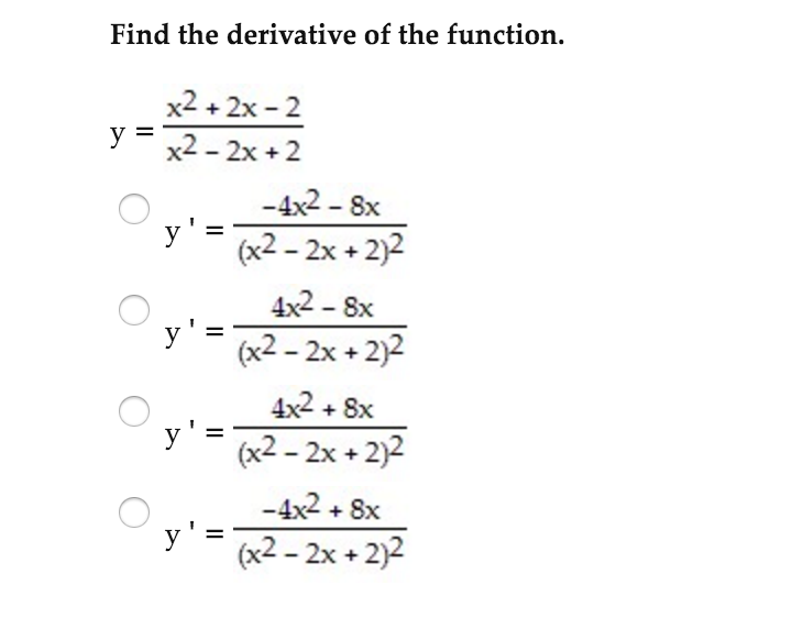 Solved Find the derivative of the function. y = x^2 + 2x - | Chegg.com