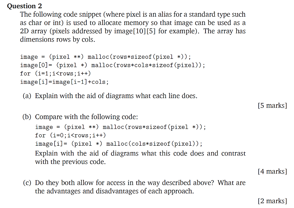 Solved The following code snippet (where pixel is an alias | Chegg.com