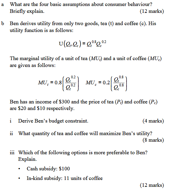 Solved a What are the four basic assumptions about consumer | Chegg.com