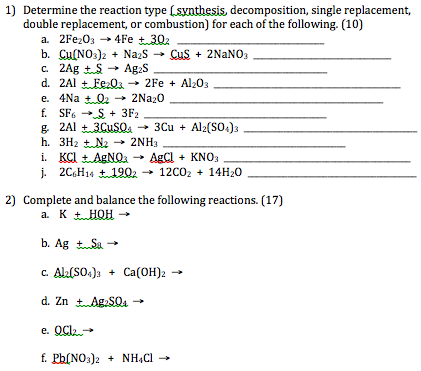 Solved Determine the reaction type (synthesis, | Chegg.com