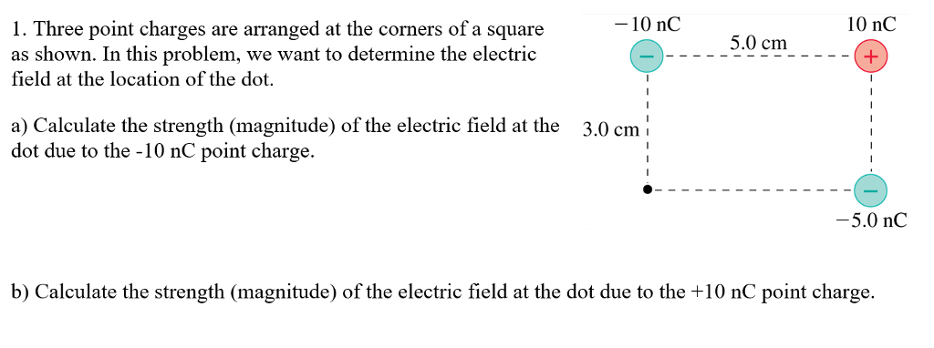 Solved 10 nC 10 nC 1. Three point charges are arranged at | Chegg.com