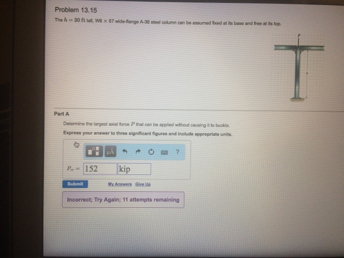 Solved the h 30 ft tall w8 times 67 wide flange a 36 chegg