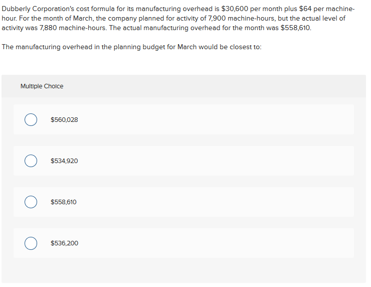 Solved Dubberly Corporation's cost formula for its | Chegg.com