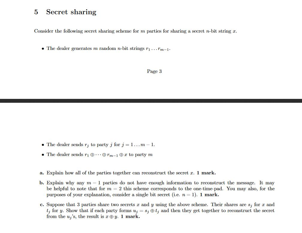 Solved 5 Secret sharing Consider the following secret | Chegg.com