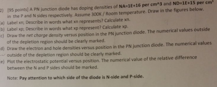 Solved 2) 195 points] A PN junction diode has doping | Chegg.com
