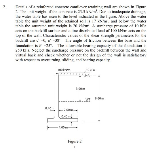 Solved Details of a reinforced concrete cantilever retaining