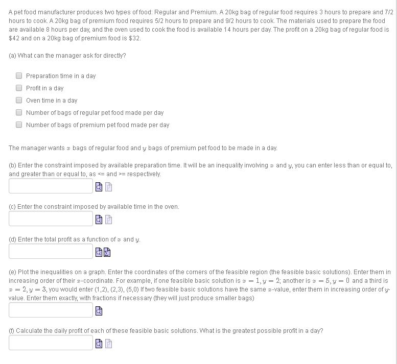 Solved A pet food manufacturer produces two types of food
