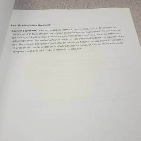 Solved Part I (Problem Solving Questions) Question 1 (20 | Chegg.com