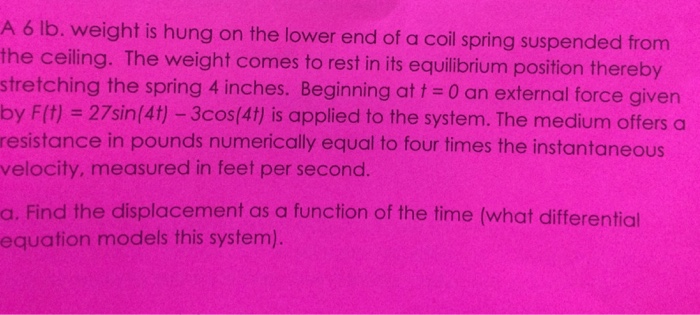 Solved weight is hung on the lower end of a coil spring | Chegg.com