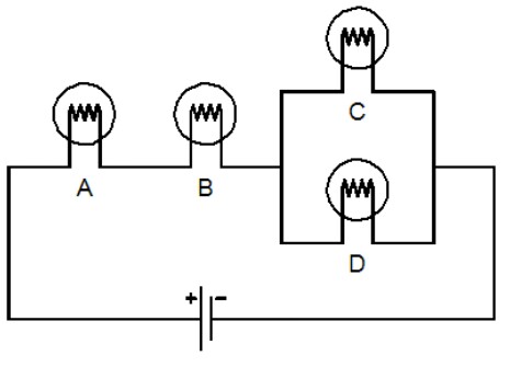 Solved The figure below shows a circuit with four light | Chegg.com