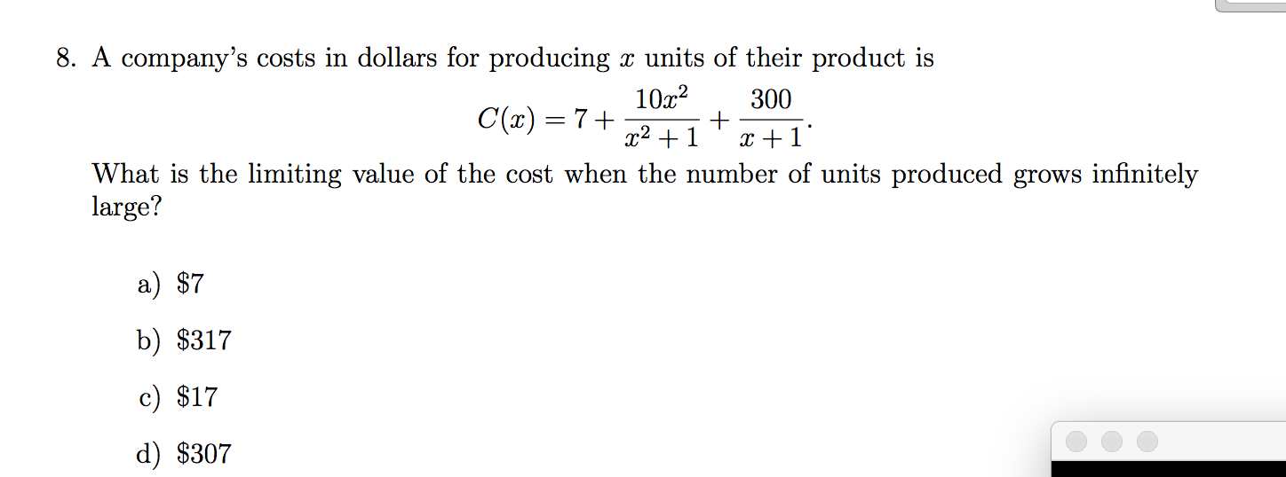 Solved What is the limiting value of the cost when the