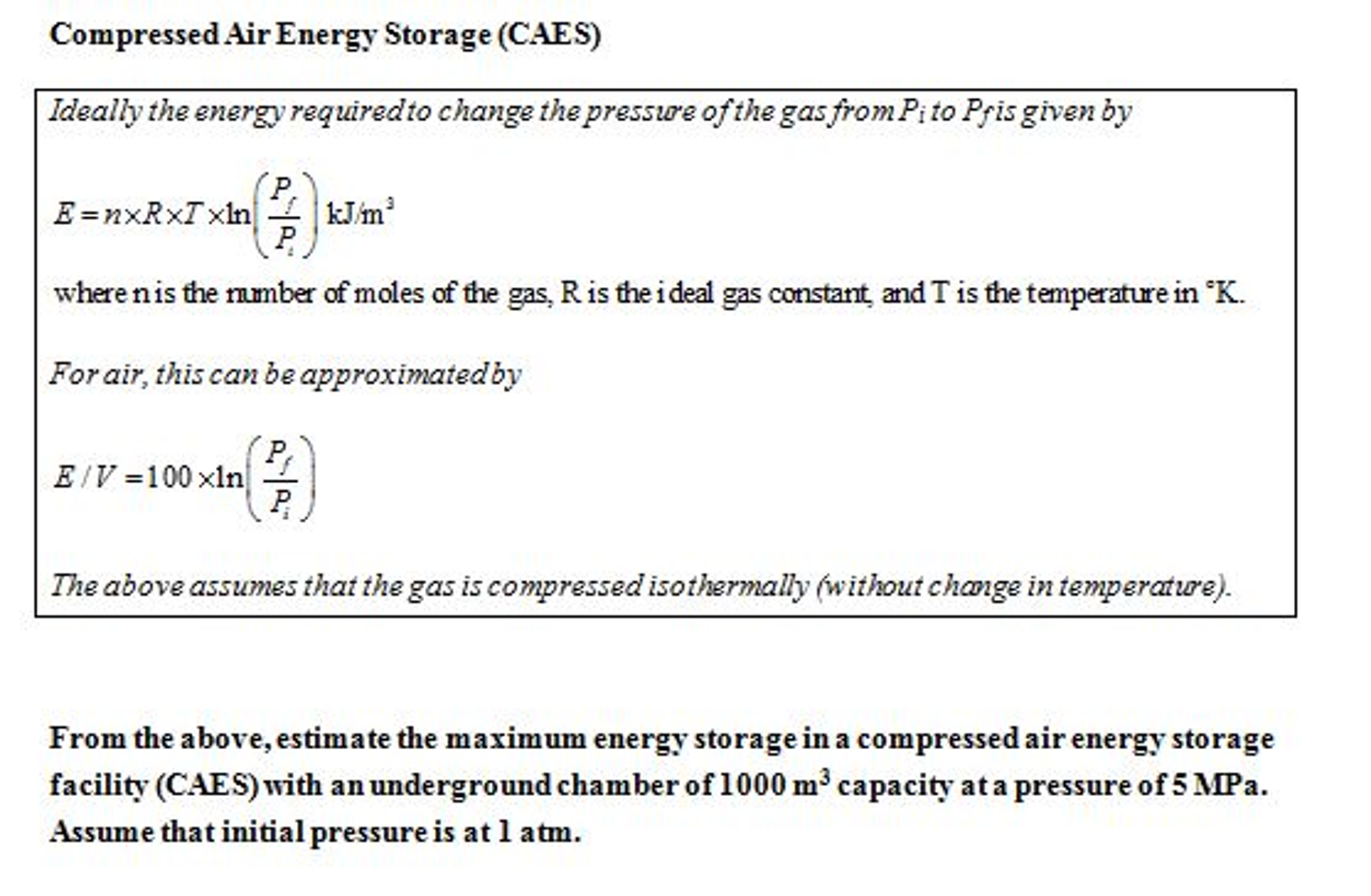 Solved Compressed Air Energy Storage Caes Ideally The 