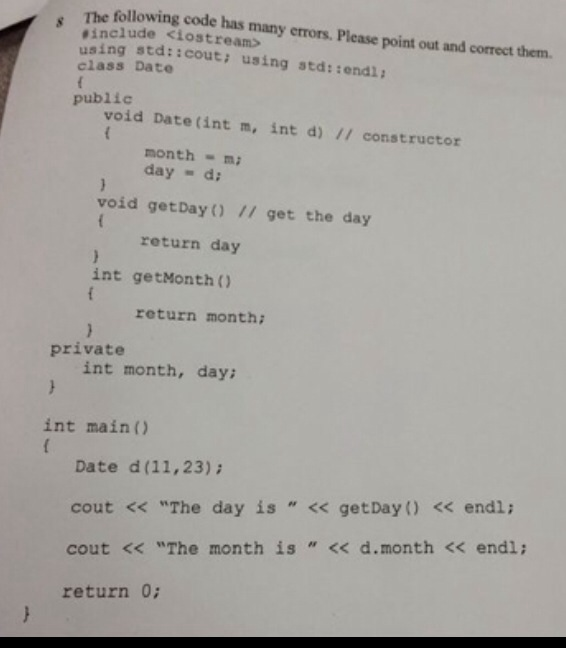 Solved The following code has many errors. Please point out | Chegg.com
