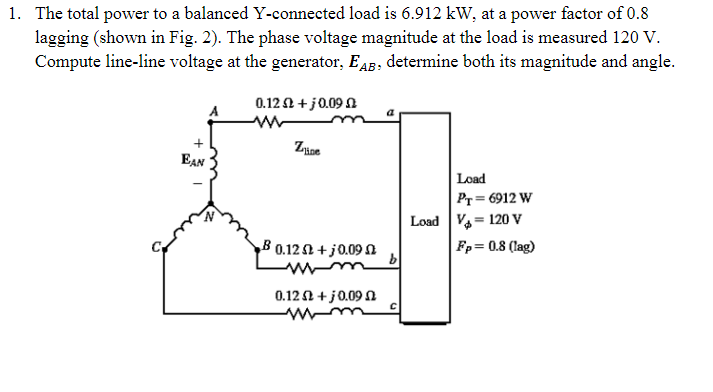 Solved The total power to a balanced Y-connected load is | Chegg.com