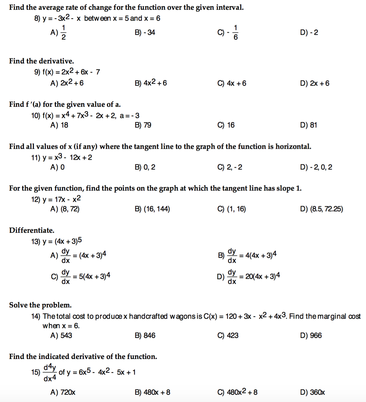 Solved Find the average rate of change for the function over | Chegg.com