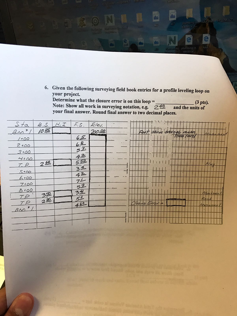 Solved Given the following surveying field book entries for
